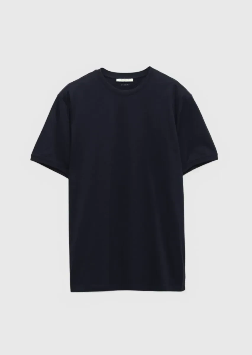 Navy Blue Plain Crew Neck 100% Cotton T-Shirt - 7
