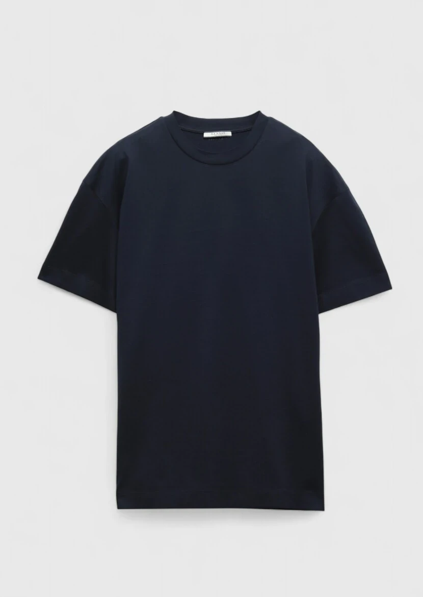 Navy Blue Plain Crew Neck 100% Cotton T-Shirt - 6