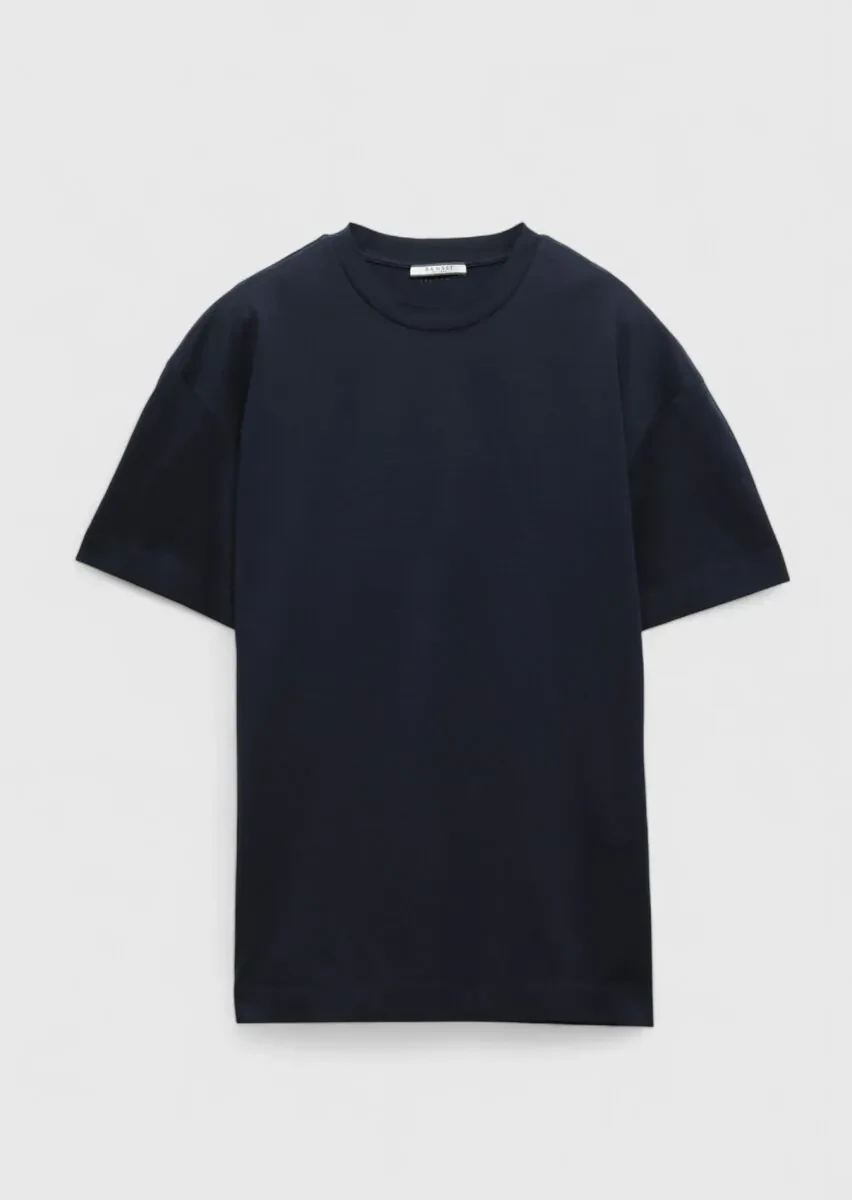 Navy Blue Plain Crew Neck 100% Cotton T-Shirt - 6