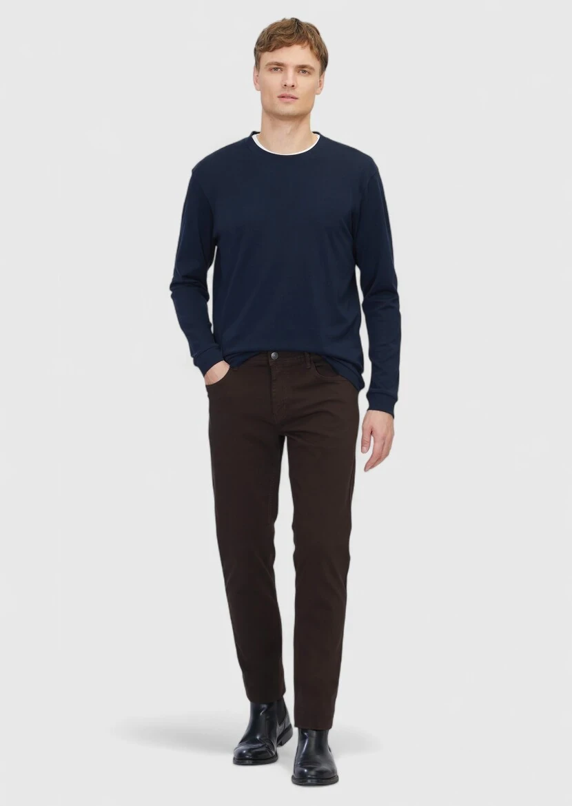 Navy Blue Plain Crew Neck 100% Cotton T-Shirt - RAMSEY