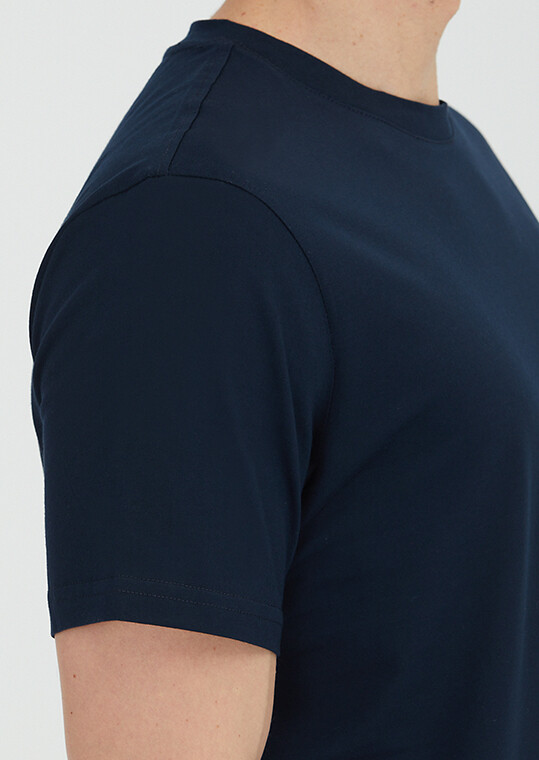 Navy Blue Plain Crew Neck 100% Cotton T-Shirt - 3