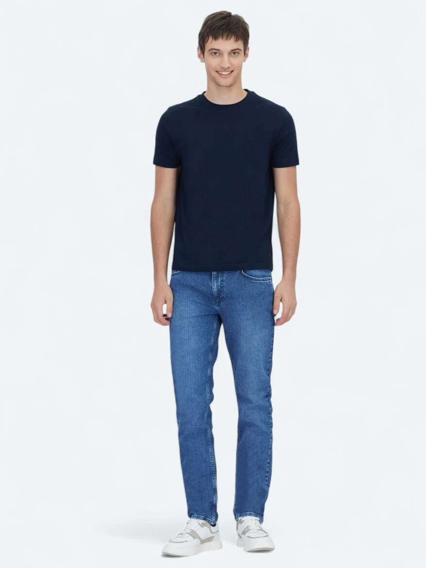 Navy Blue Plain Crew Neck 100% Cotton T-Shirt - 2
