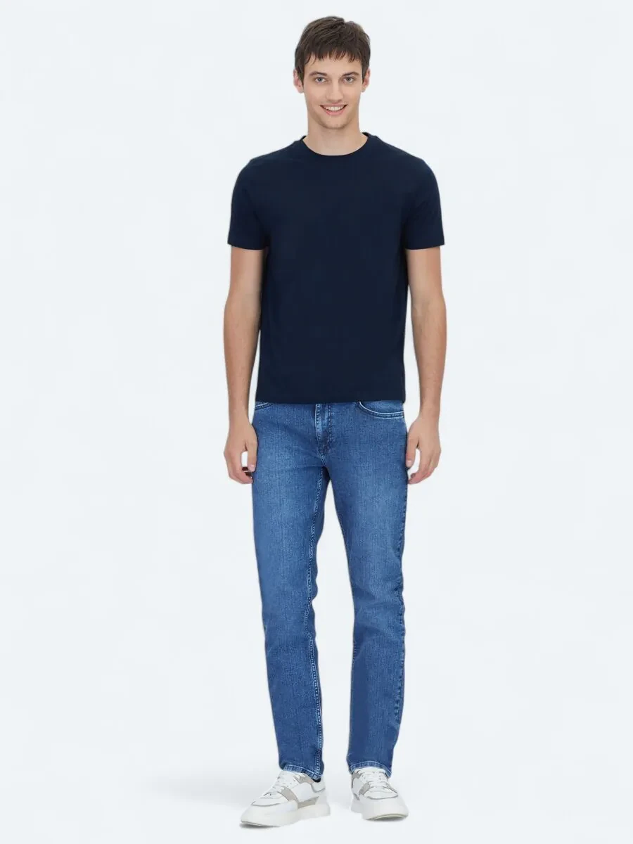 Navy Blue Plain Crew Neck 100% Cotton T-Shirt - 2