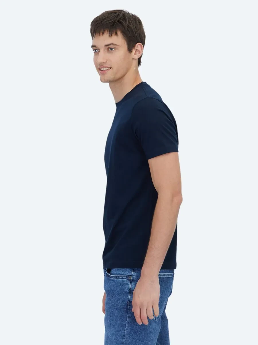 Navy Blue Plain Crew Neck 100% Cotton T-Shirt - 3