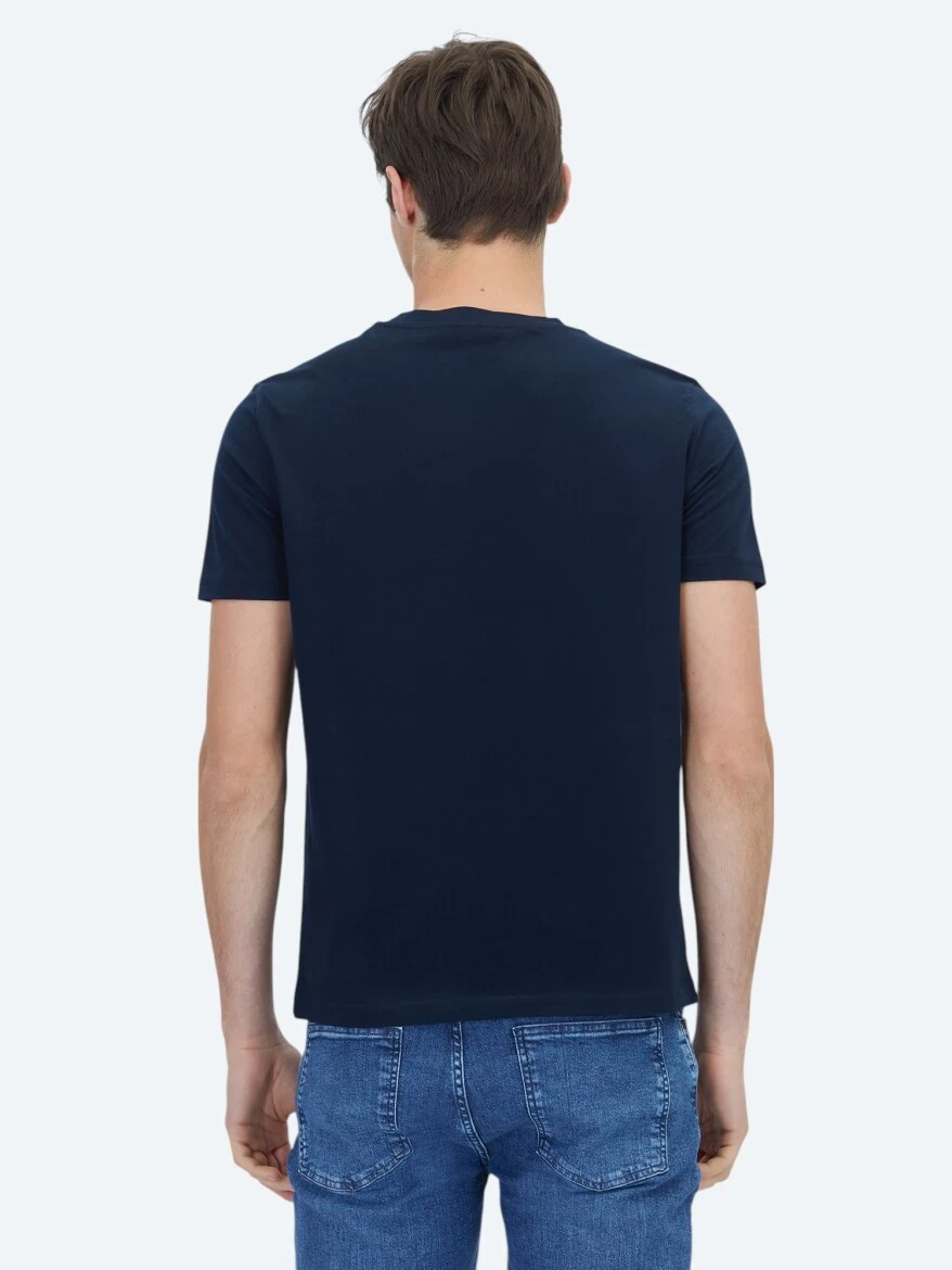Navy Blue Plain Crew Neck 100% Cotton T-Shirt - 5