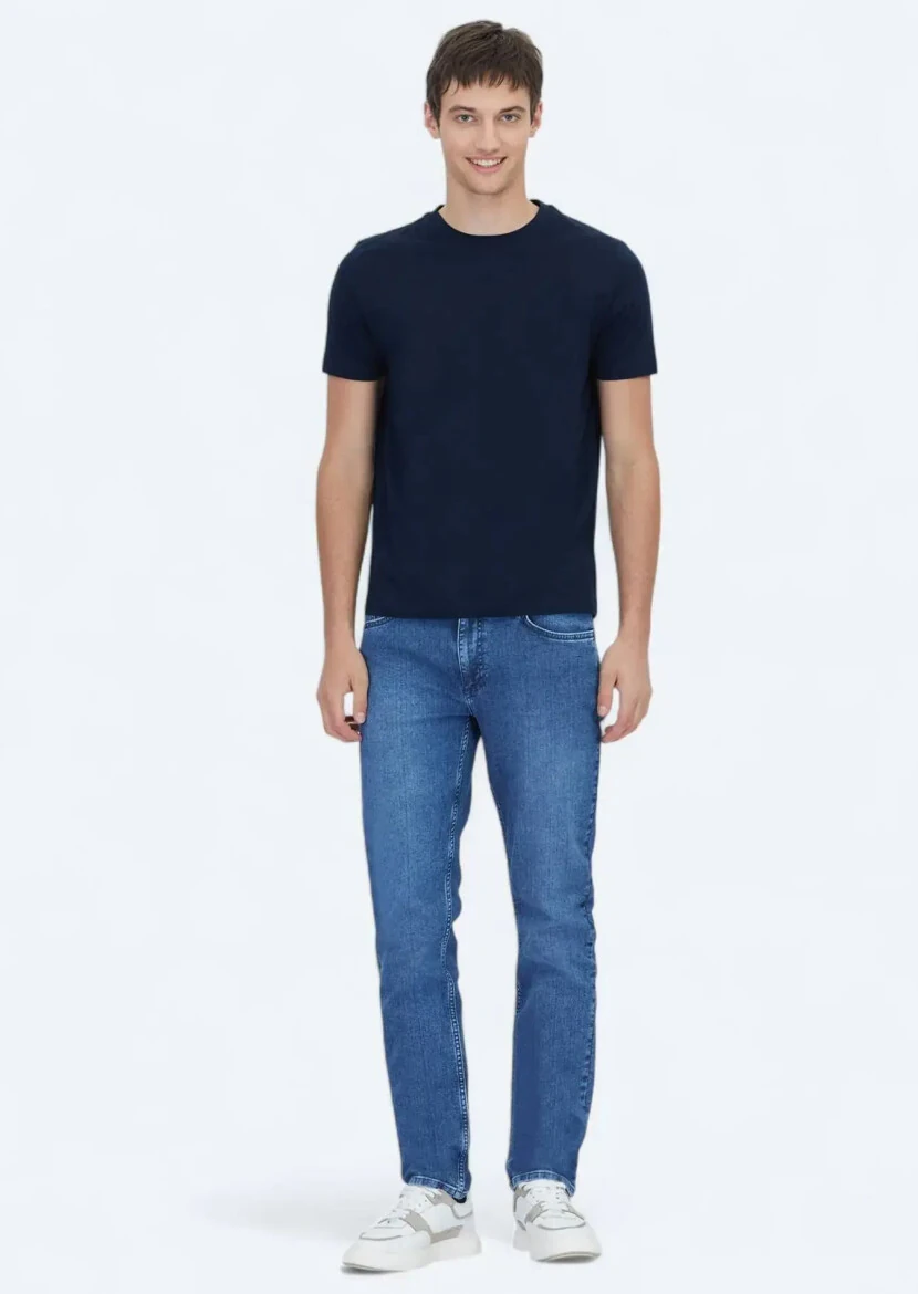 Navy Blue Plain Crew Neck 100% Cotton T-Shirt 