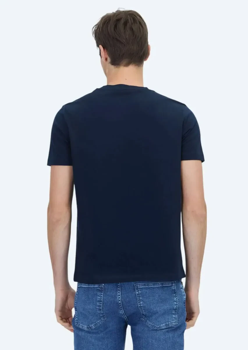 Navy Blue Plain Crew Neck 100% Cotton T-Shirt - 5