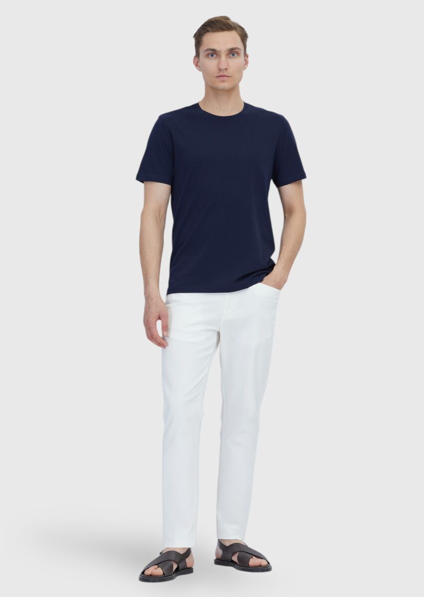 Navy Blue Plain Crew Neck 100% Cotton T-Shirt - 2