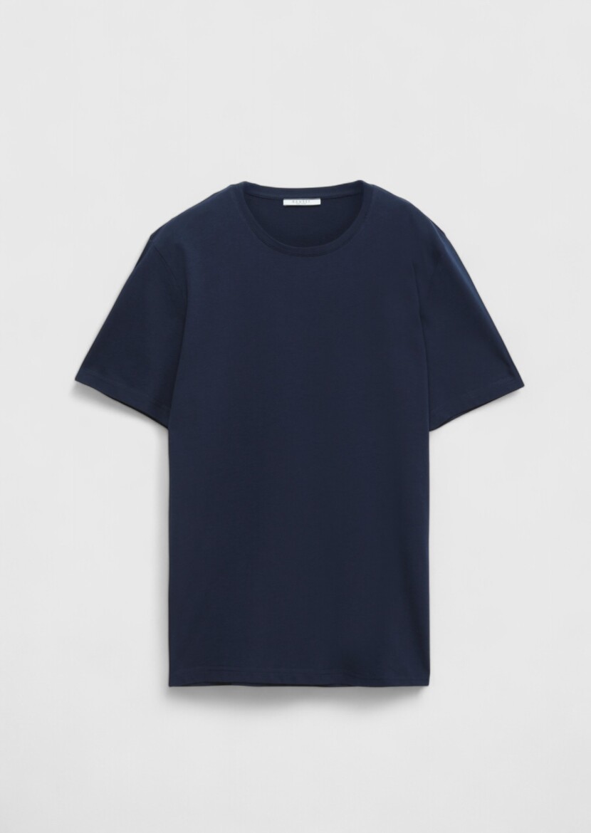 Navy Blue Plain Crew Neck 100% Cotton T-Shirt - 5