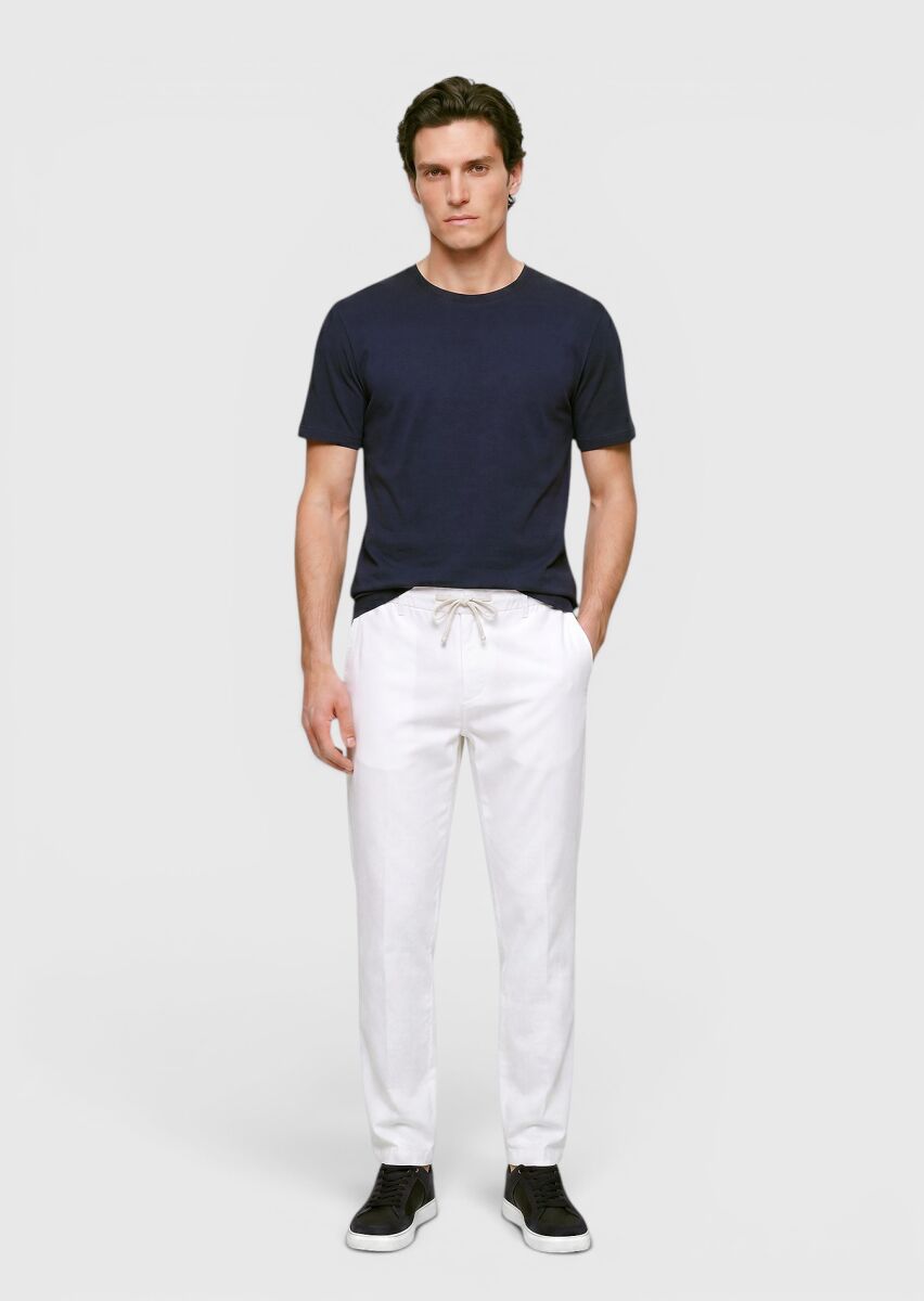 Navy Blue Plain Crew Neck 100% Cotton T-Shirt - 2