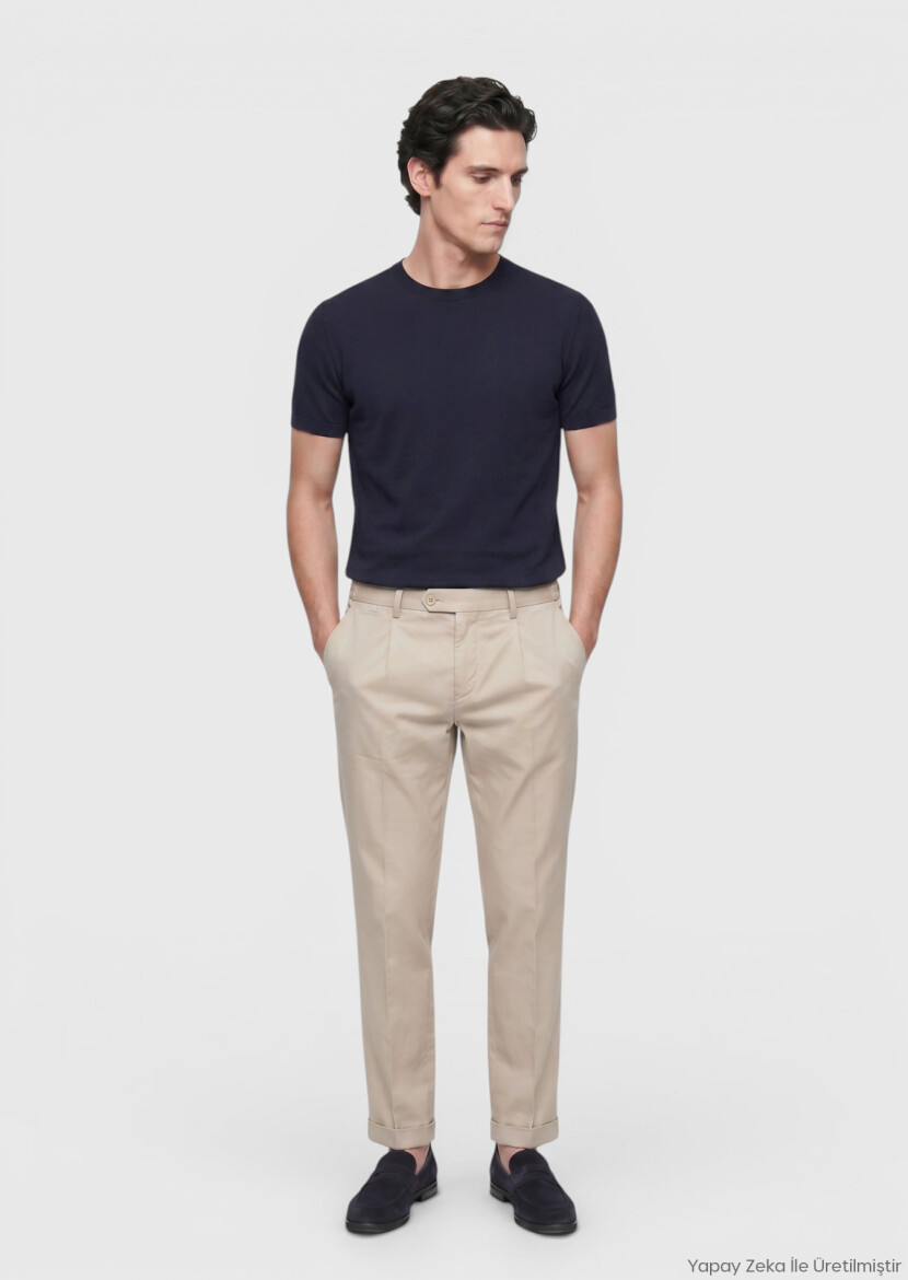Navy Blue Plain Crew Neck 100% Cotton T-Shirt - RAMSEY