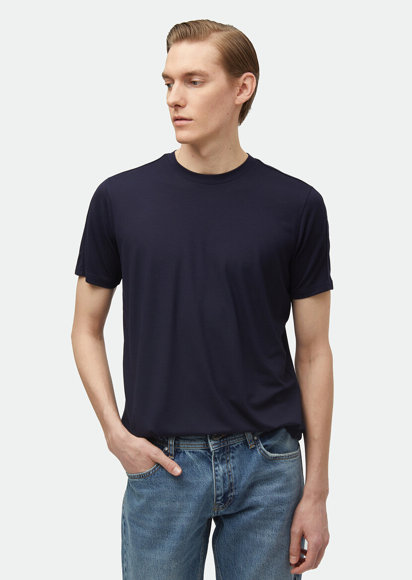 Navy Blue Plain Crew Neck T-Shirt - 3