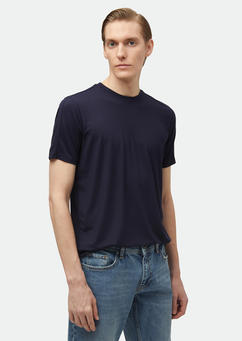 Navy Blue Plain Crew Neck T-Shirt 