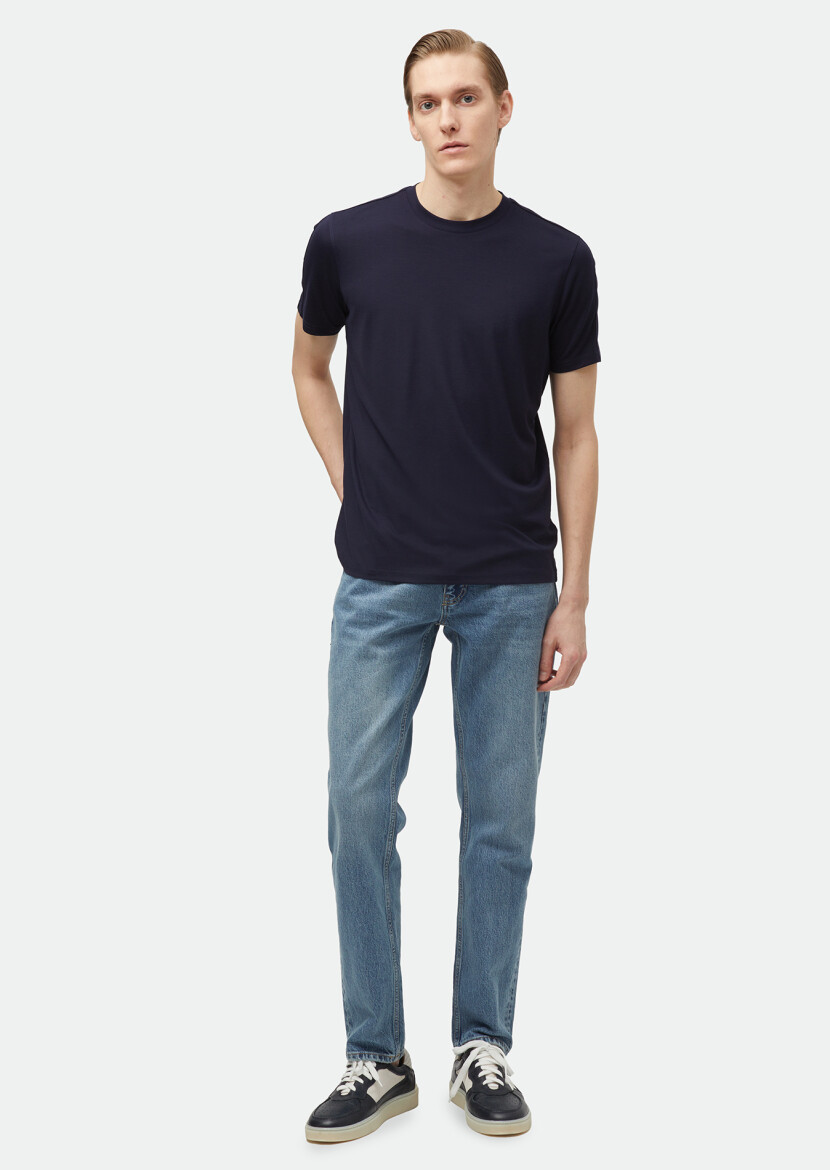 Navy Blue Plain Crew Neck T-Shirt - 2