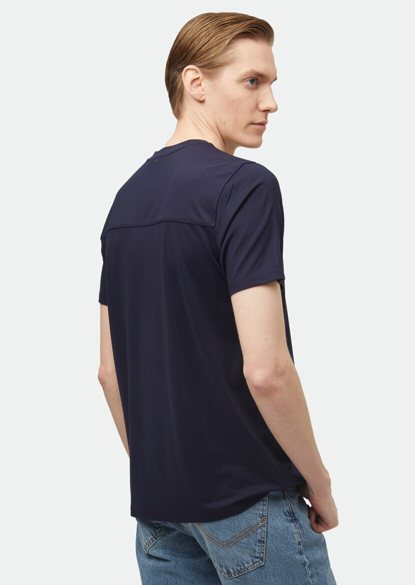 Navy Blue Plain Crew Neck T-Shirt - 5