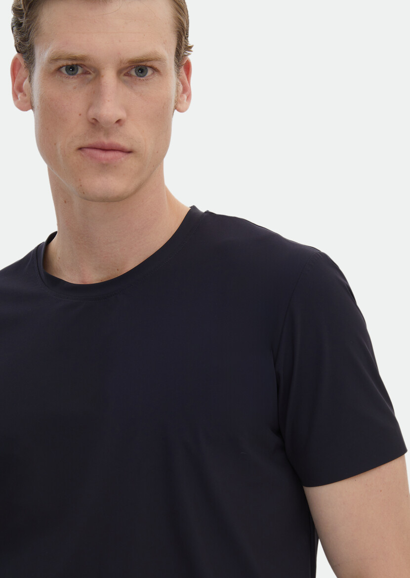 Navy Blue Plain Crew Neck T-Shirt - 4