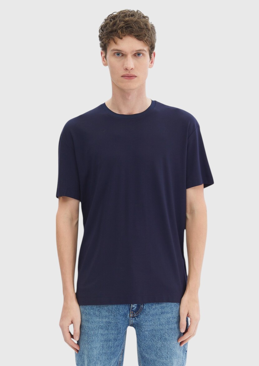 Navy Blue Plain Crew Neck T-Shirt 