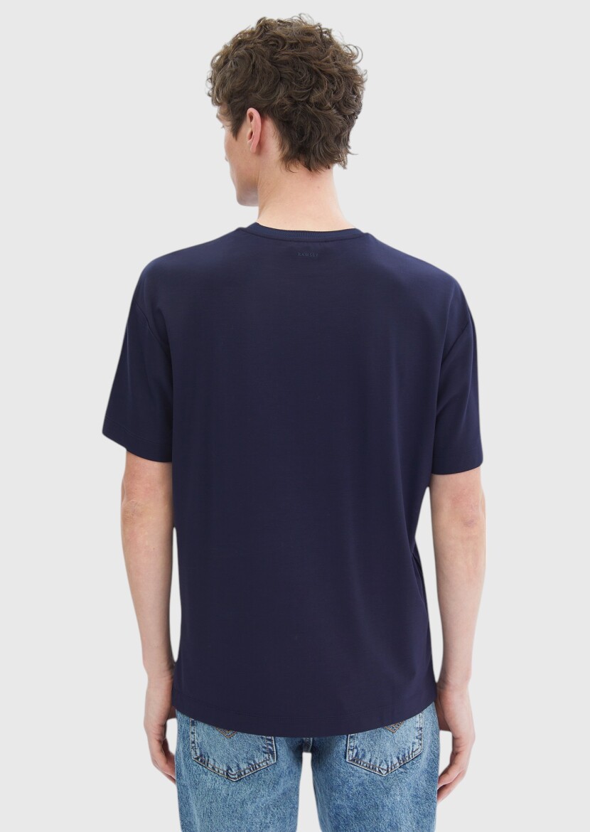 Navy Blue Plain Crew Neck T-Shirt - 5