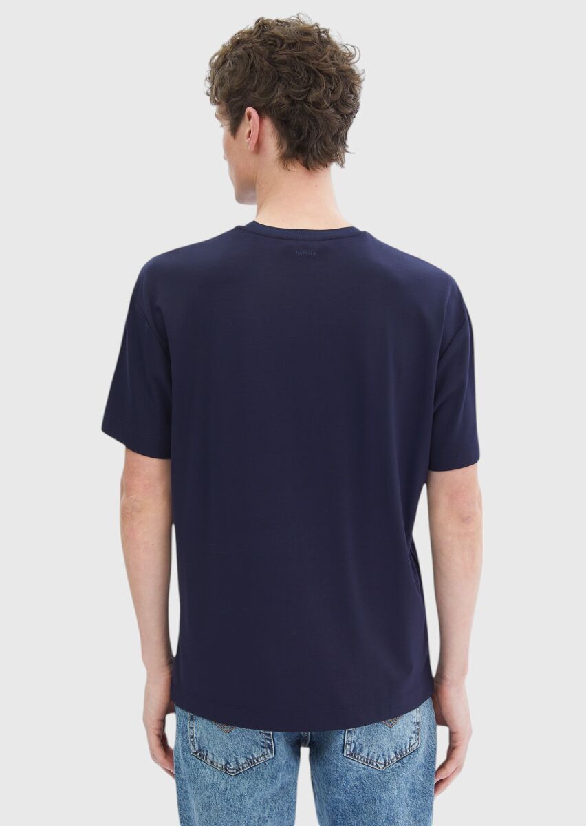 Navy Blue Plain Crew Neck T-Shirt - 5