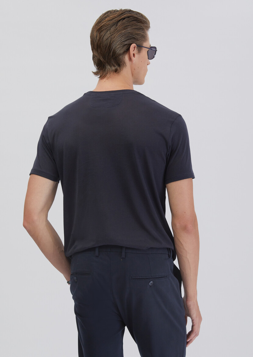 Navy Blue Plain Crew Neck T-Shirt - 5