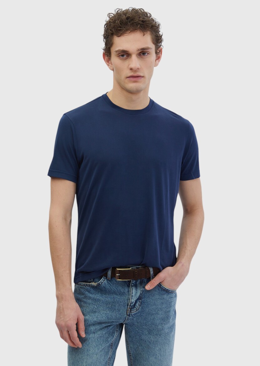 Navy Blue Plain Crew Neck T-Shirt 