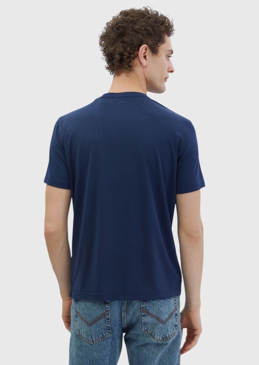 Navy Blue Plain Crew Neck T-Shirt - 5