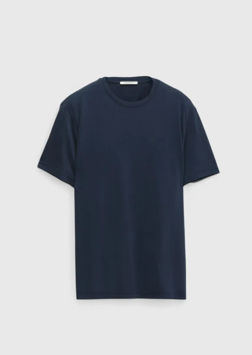 Navy Blue Plain Crew Neck T-Shirt - 6