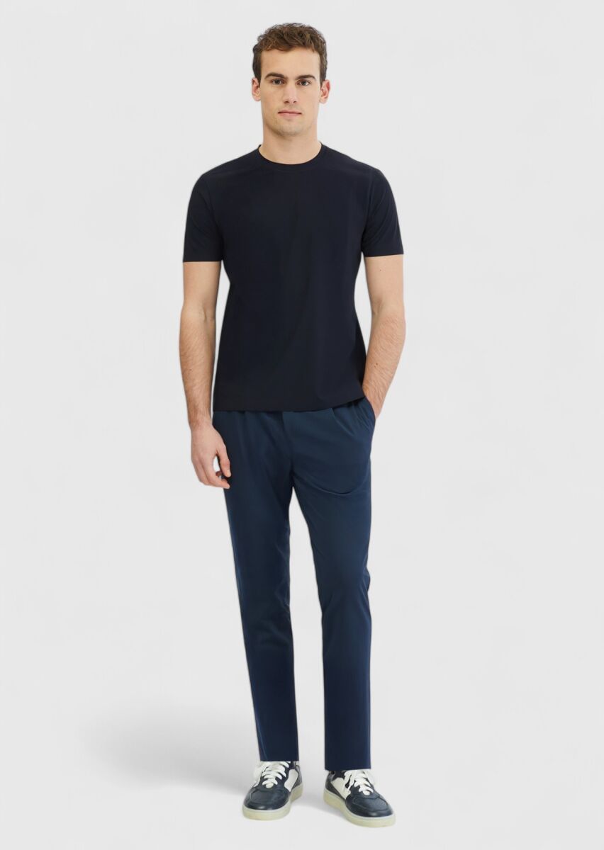 Navy Blue Plain Crew Neck T-Shirt - 2