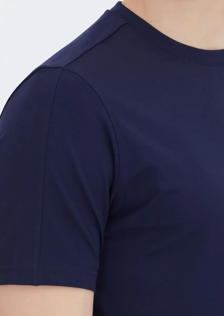 Navy Blue Plain Crew Neck T-Shirt - 3