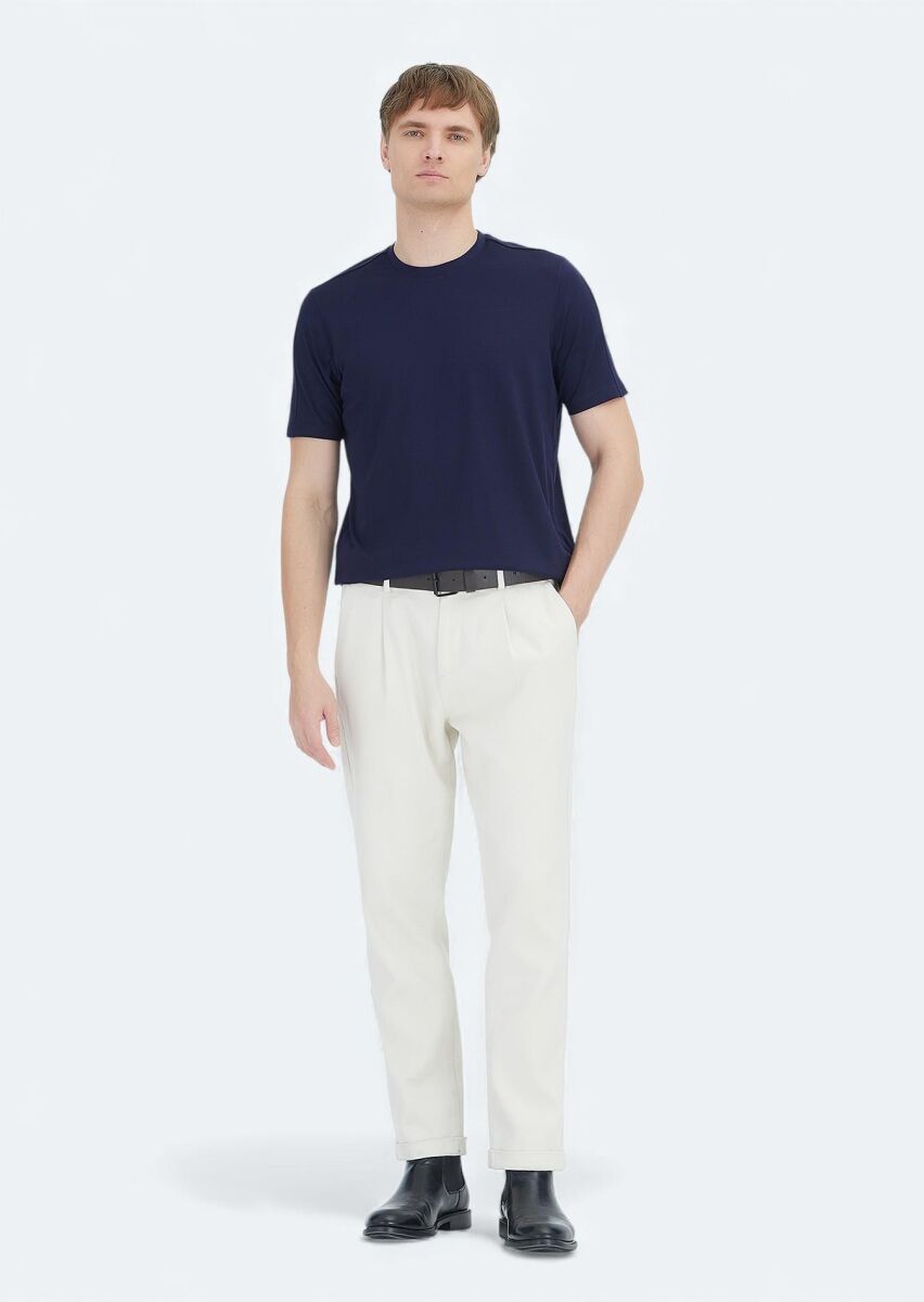 Navy Blue Plain Crew Neck T-Shirt - 2