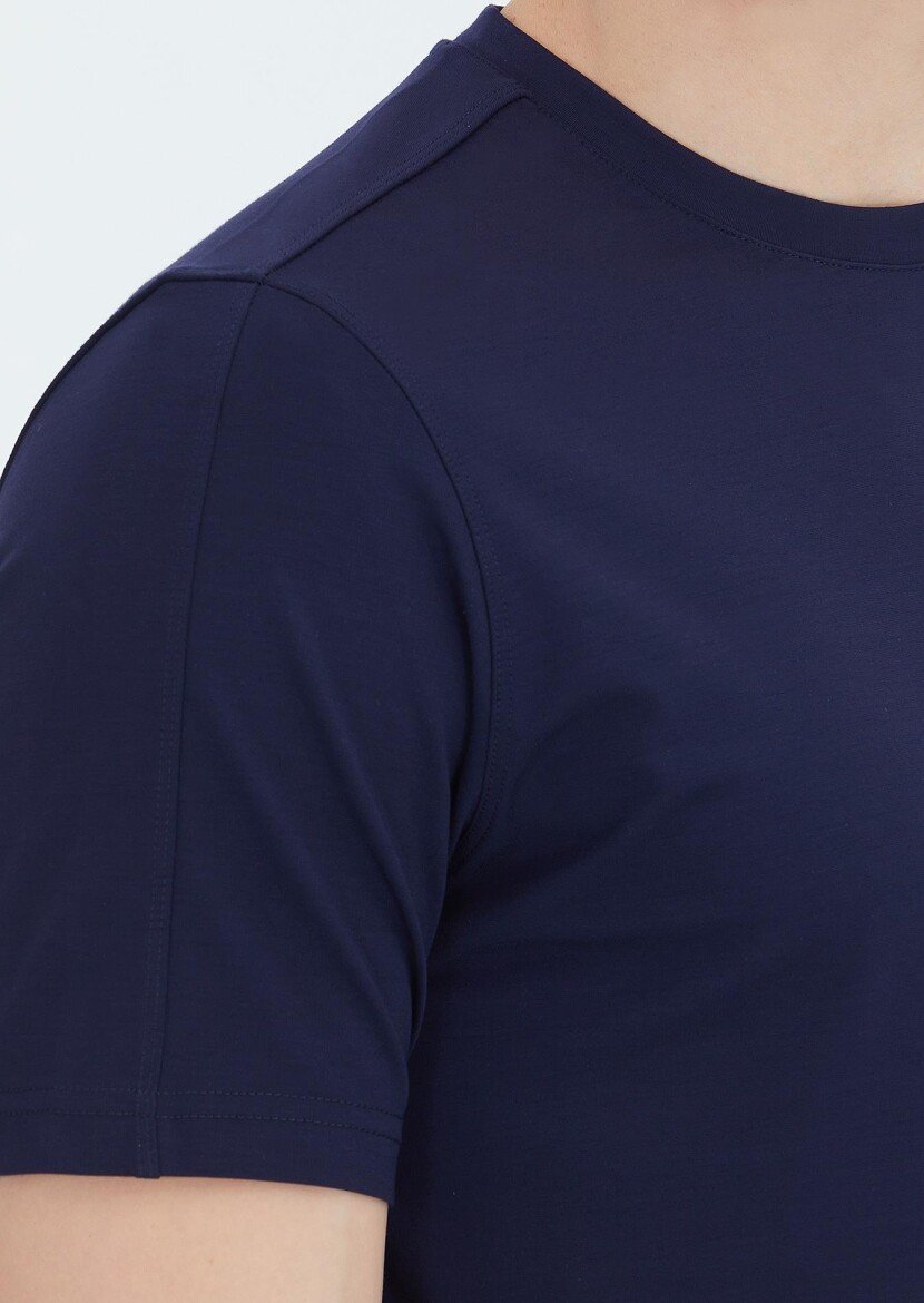 Navy Blue Plain Crew Neck T-Shirt - 3