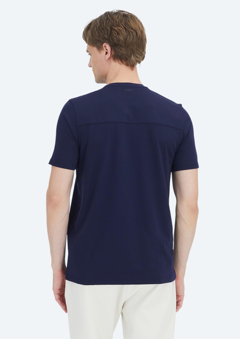Navy Blue Plain Crew Neck T-Shirt - 4