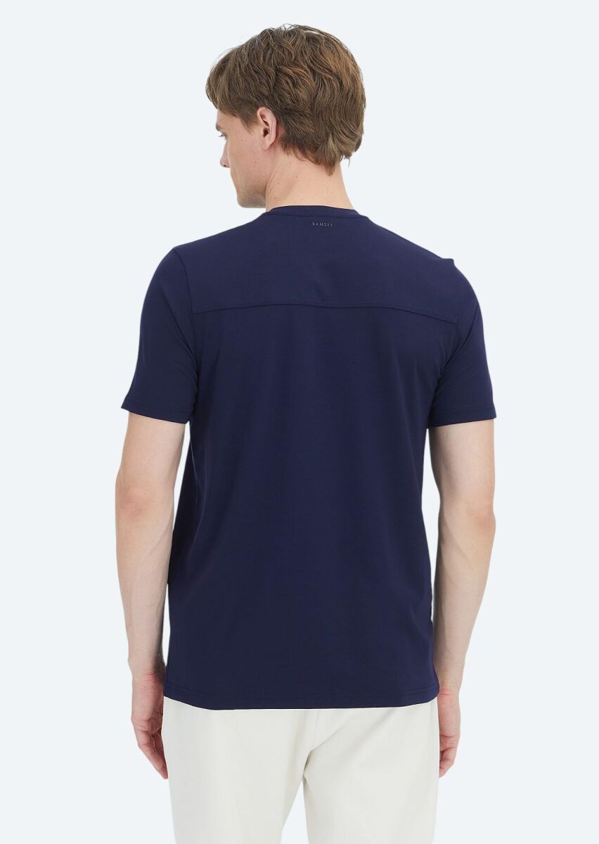 Navy Blue Plain Crew Neck T-Shirt - 4