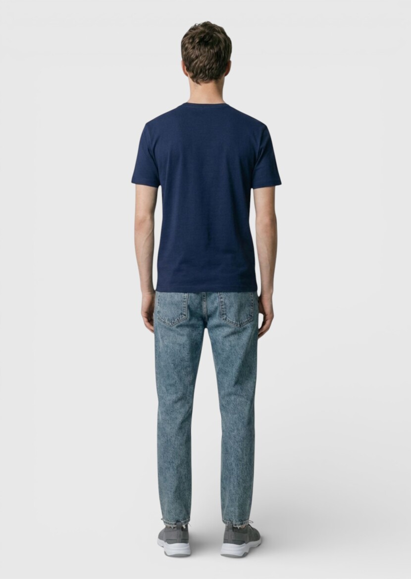Navy Blue Plain Crew Neck T-Shirt - 4