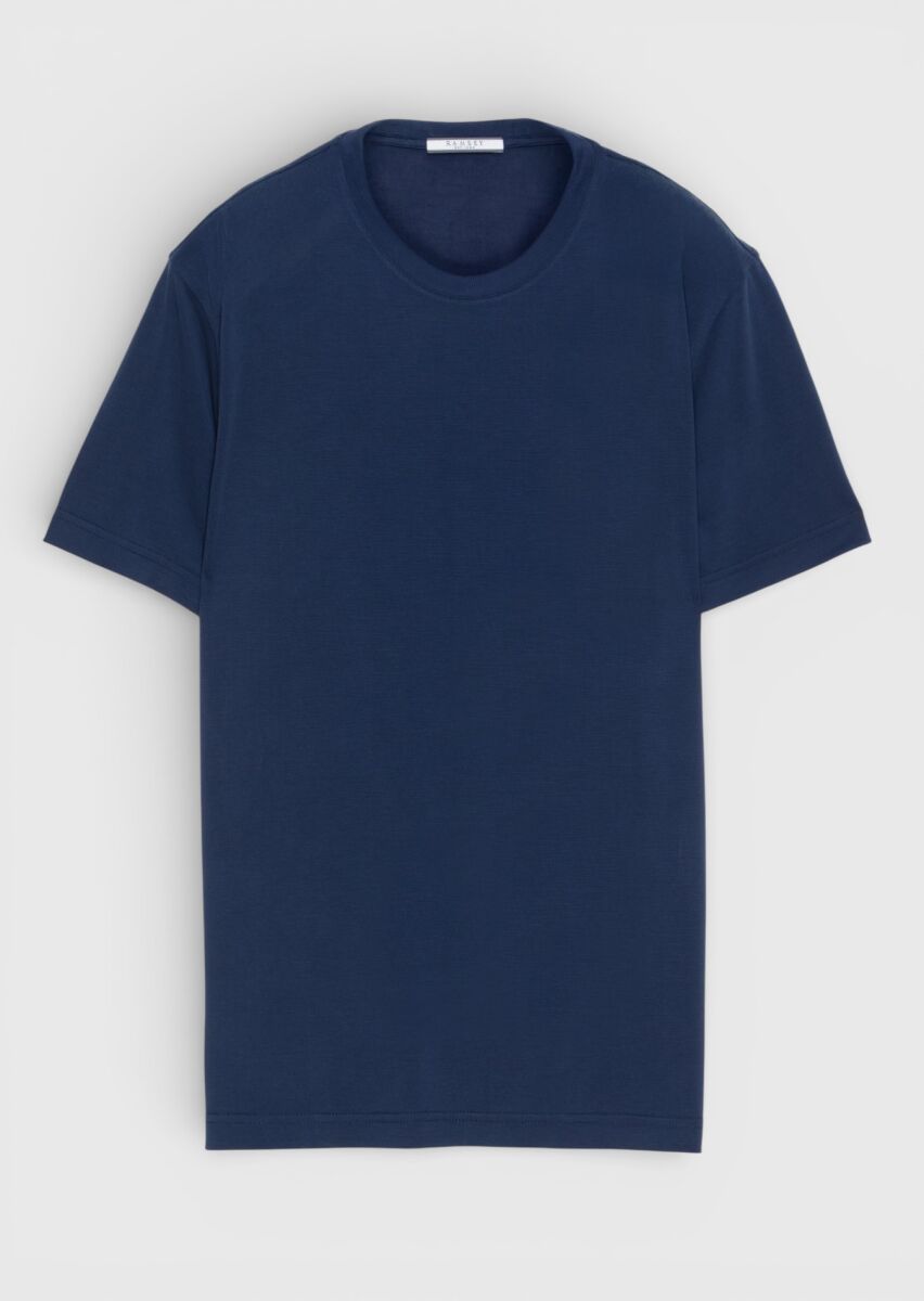 Navy Blue Plain Crew Neck T-Shirt - 5