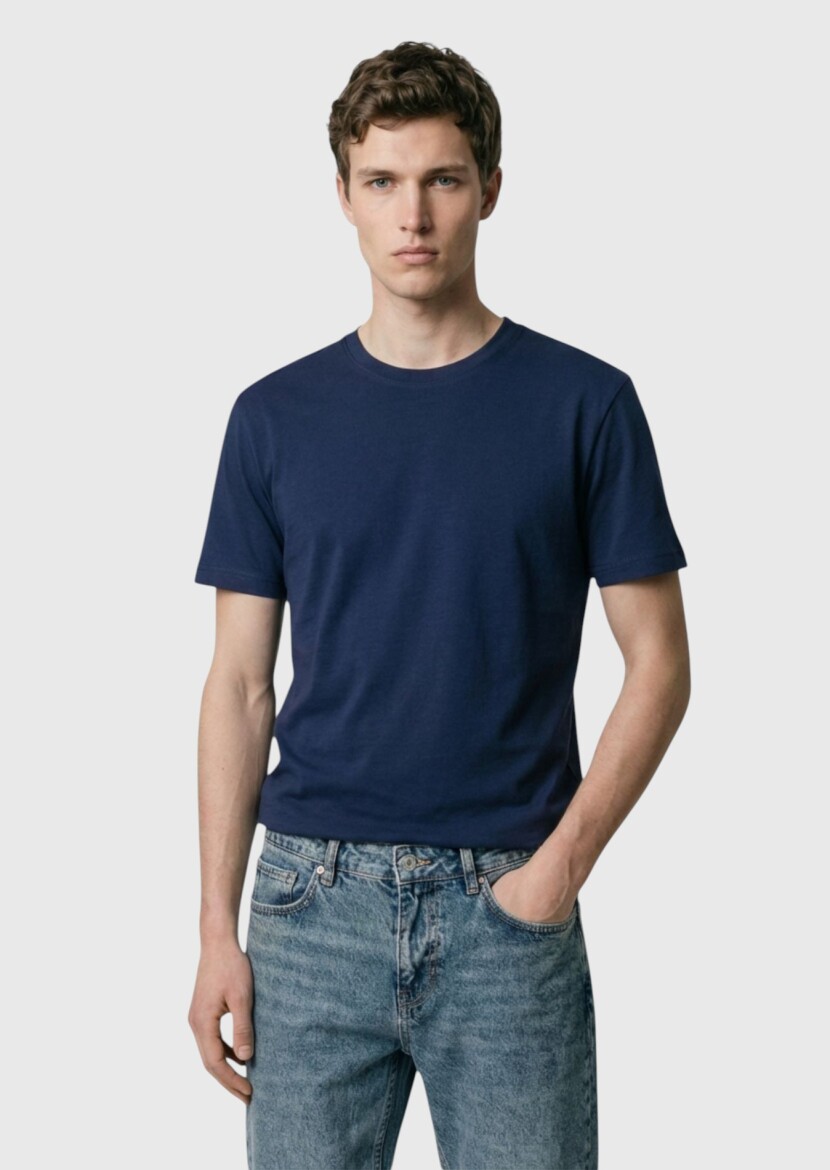 Navy Blue Plain Crew Neck T-Shirt - RAMSEY