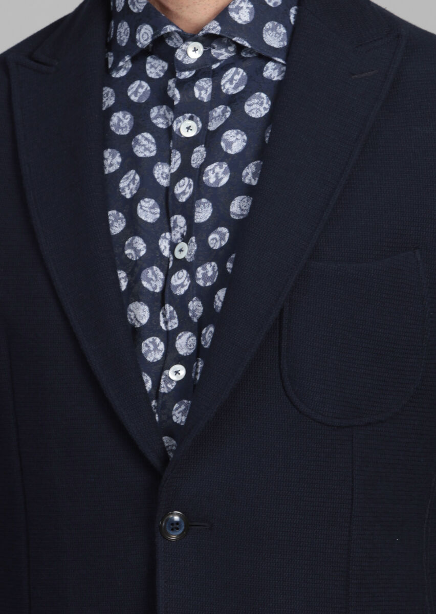 Navy Blue Plain Dynamic Fit Cotton Blended Jacket - 4