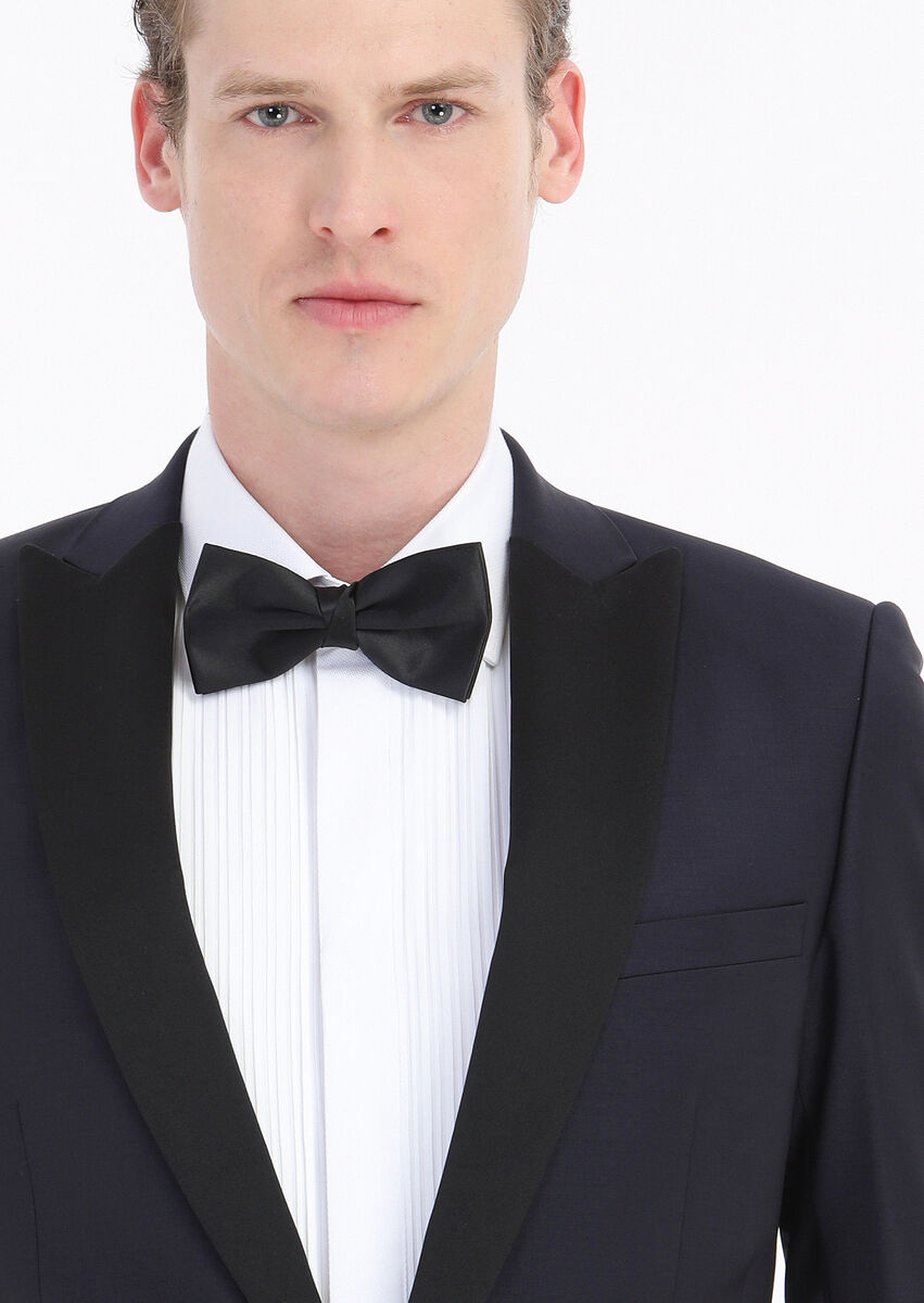 Navy Blue Plain Fashion Slim Fit Double Breasted Collar Weaving Tuxedo - 4