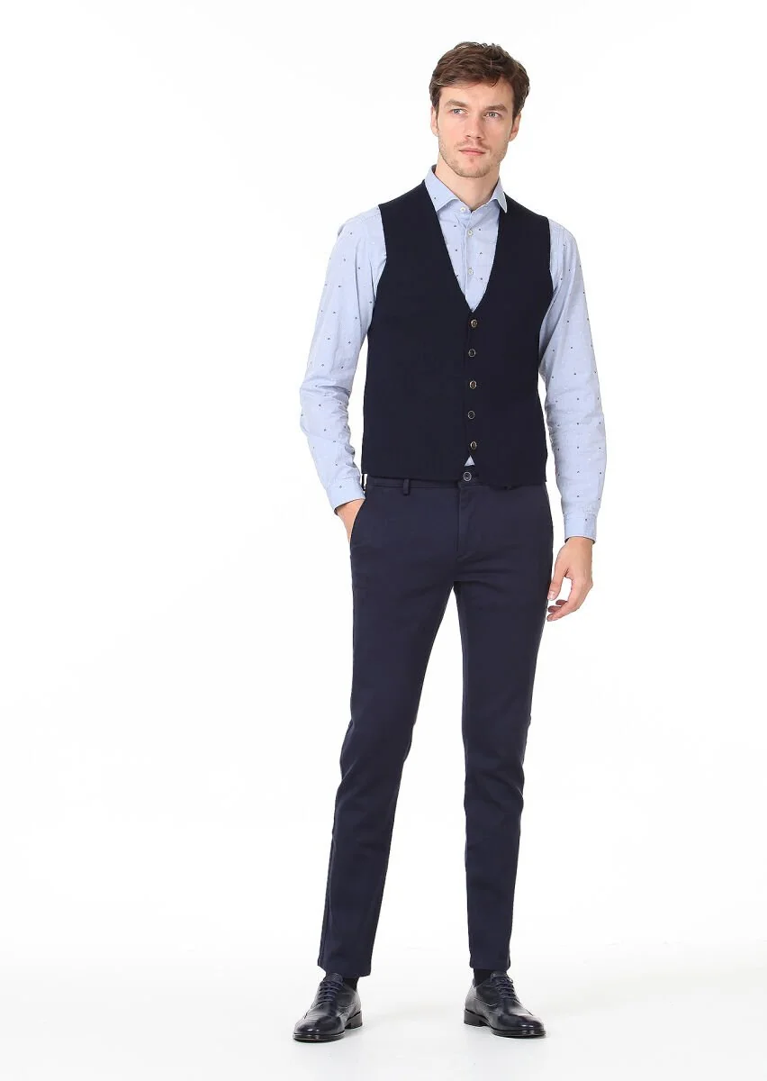 Navy Blue Plain Knitting Knit Vest - 3