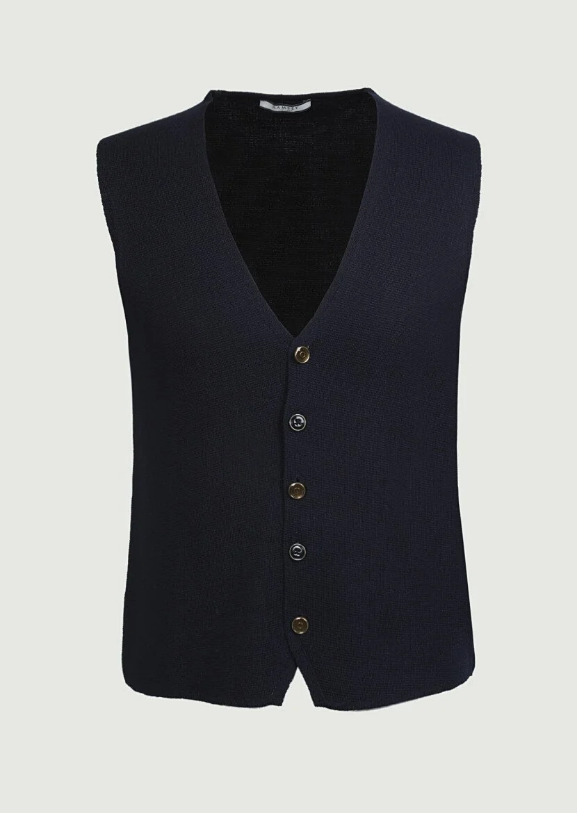 Navy Blue Plain Knitting Knit Vest - 6