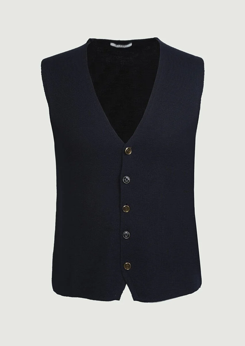 Navy Blue Plain Knitting Knit Vest - 6