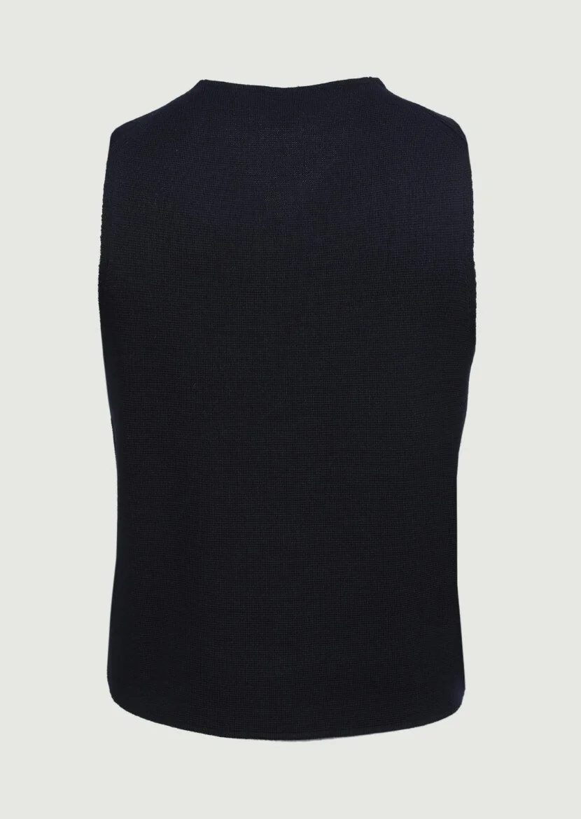 Navy Blue Plain Knitting Knit Vest - 7