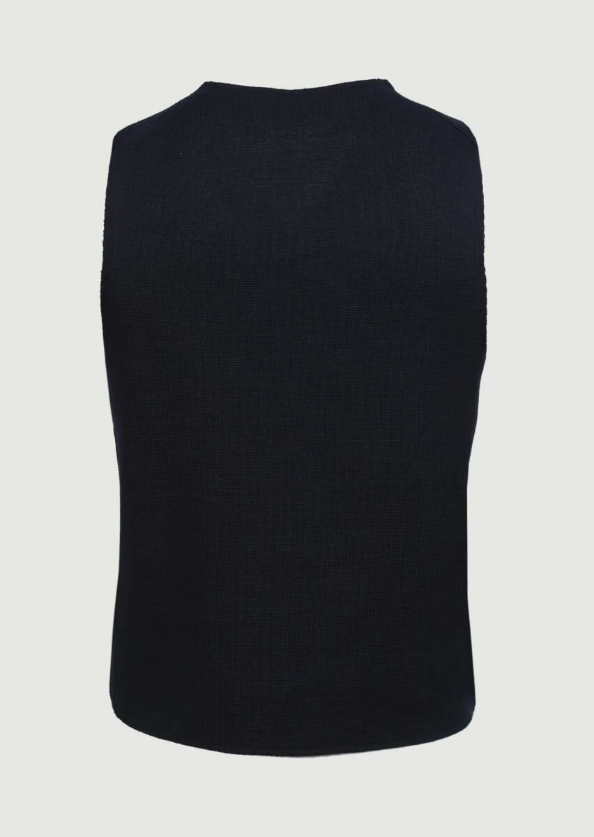 Navy Blue Plain Knitting Knit Vest - 7