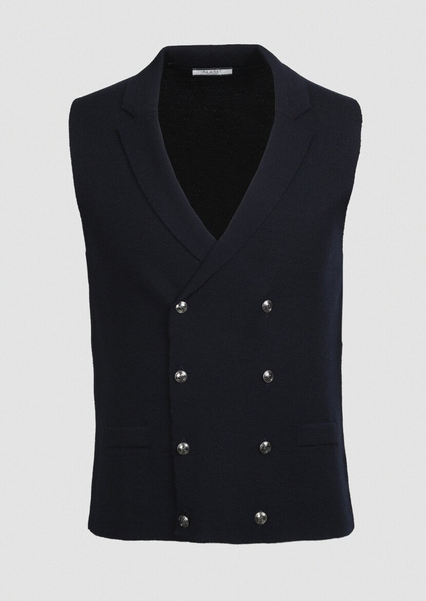 Navy Blue Plain Knitting Knit Vest - 6