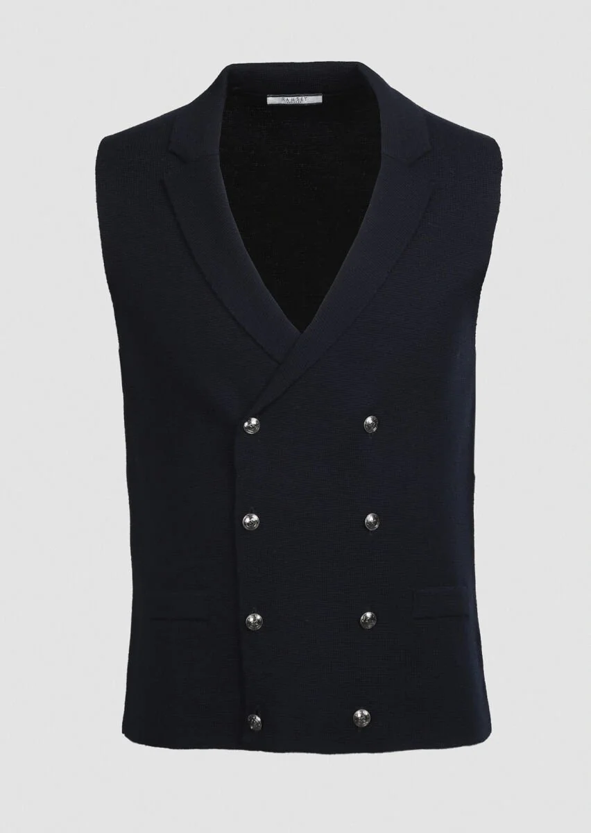 Navy Blue Plain Knitting Knit Vest - 6