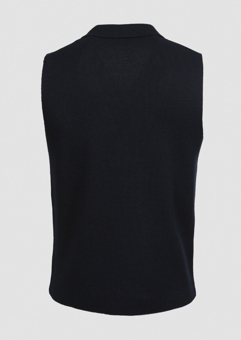 Navy Blue Plain Knitting Knit Vest - 7