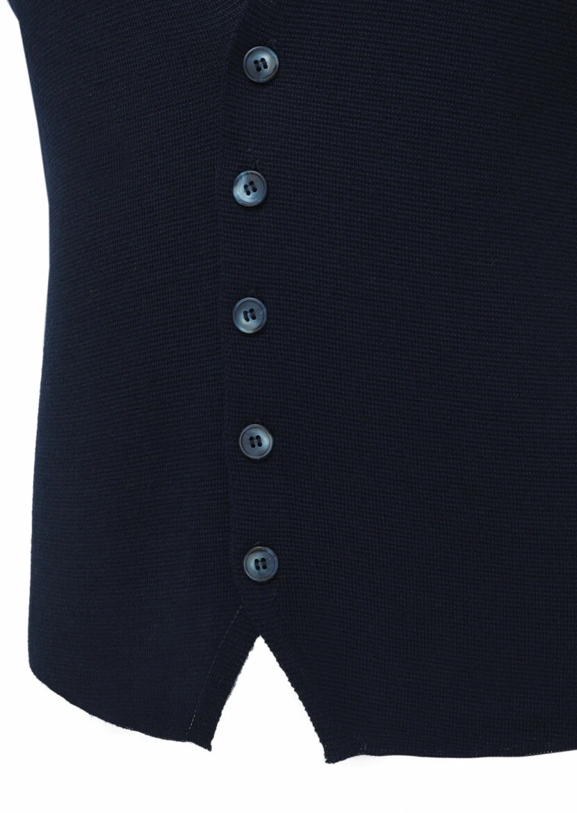 Navy Blue Plain Knitting Knit Vest 