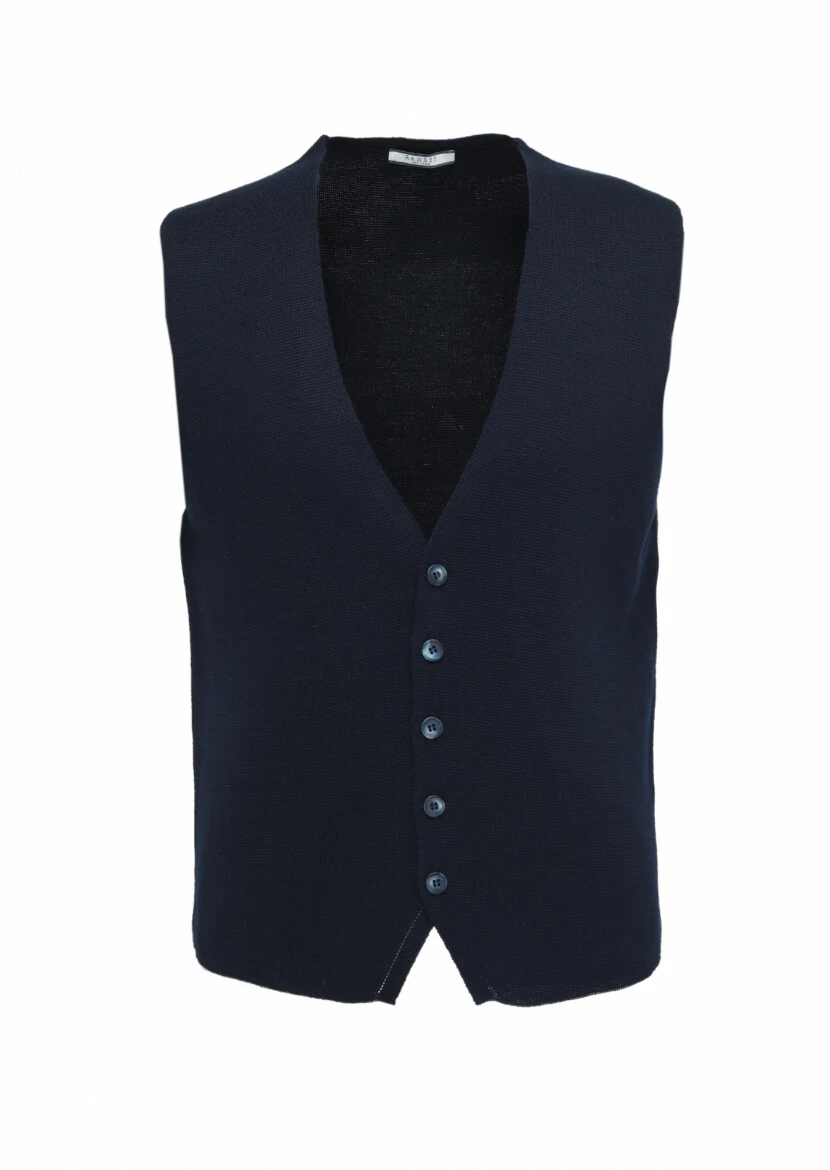 Navy Blue Plain Knitting Knit Vest - 5