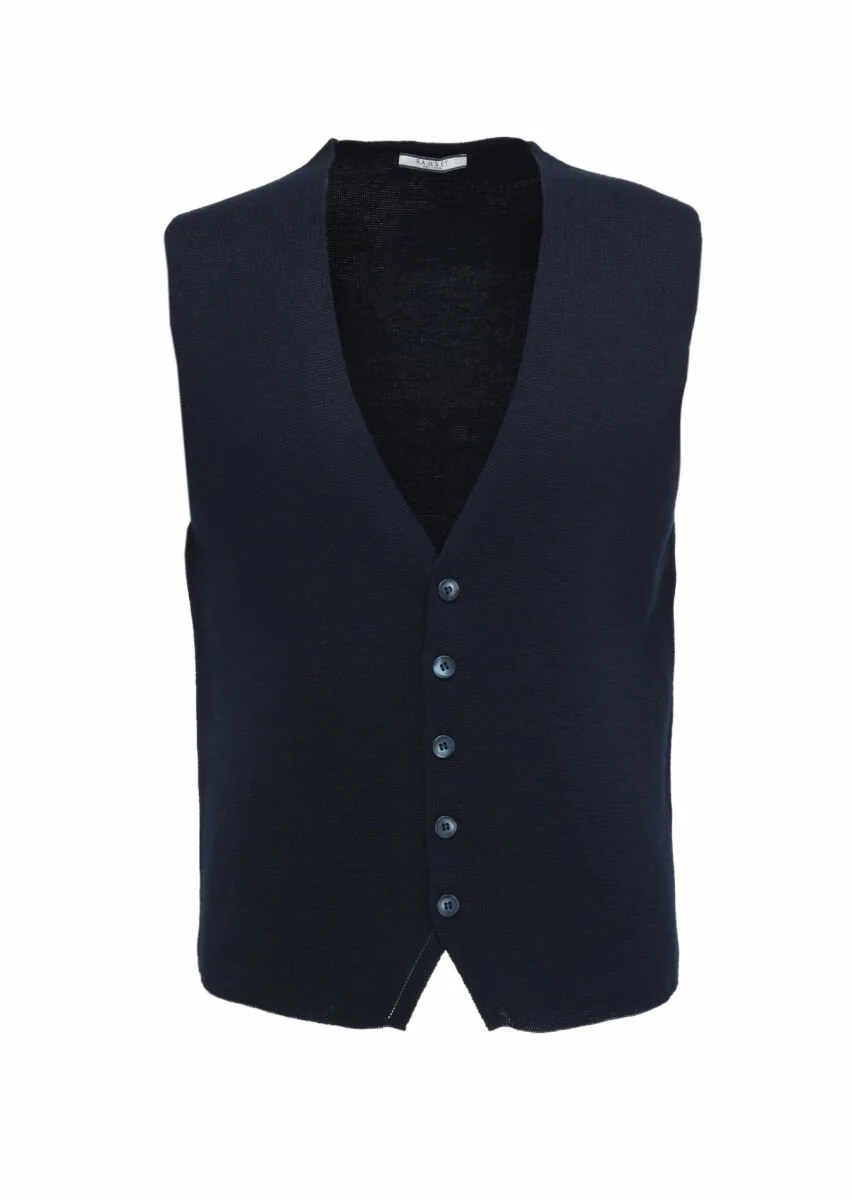Navy Blue Plain Knitting Knit Vest - 5