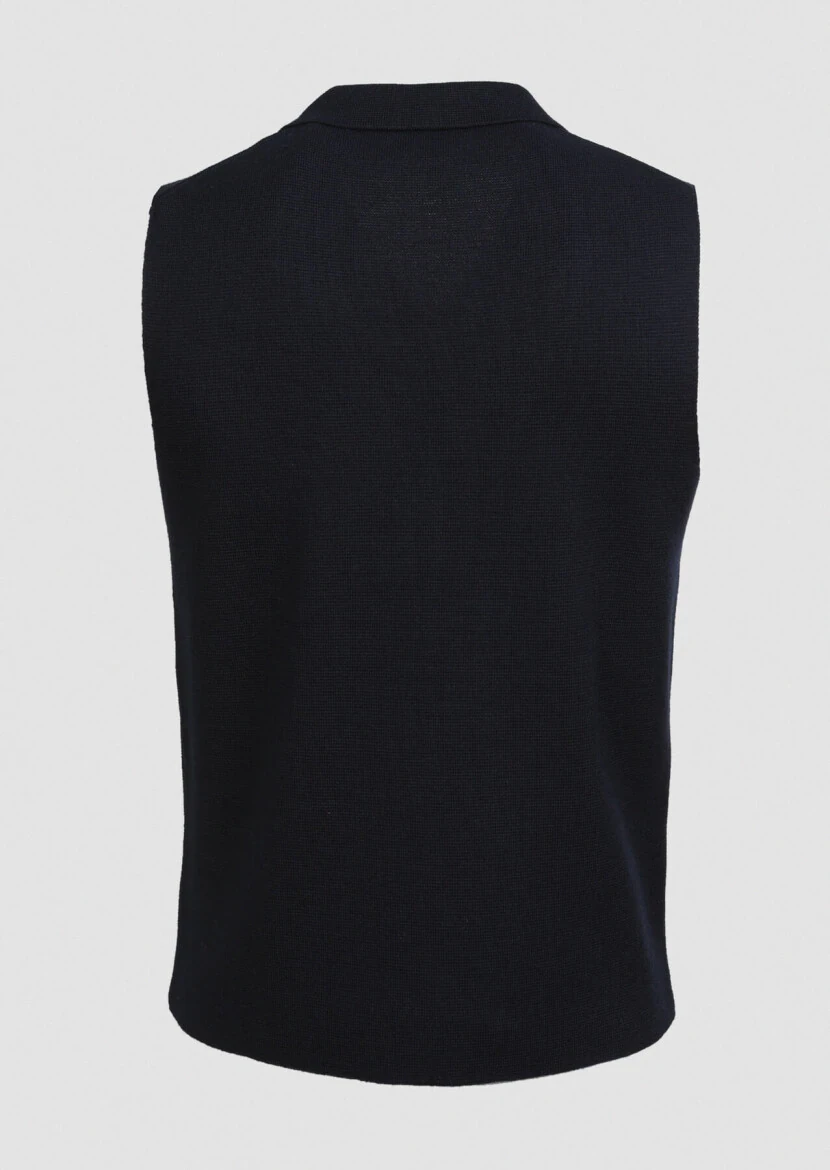 Navy Blue Plain Knitting Knit Vest - 6